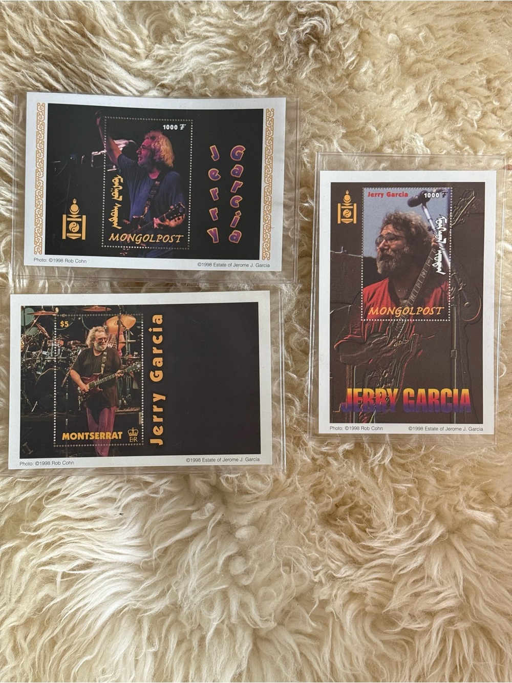 VINTAGE 1998 Grateful Dead Jerry Garcia Collectible Music Stamp Art w COA 3 set